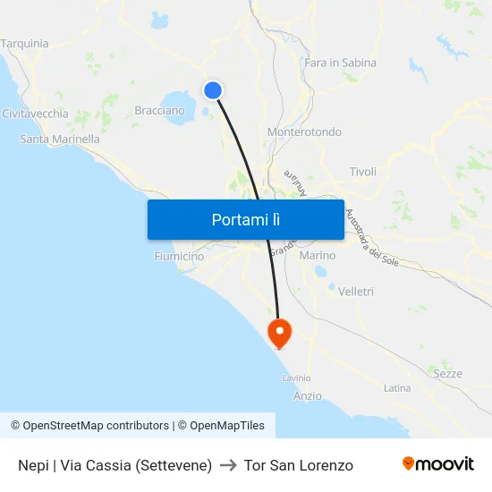Nepi | Via Cassia (Settevene) to Tor San Lorenzo map
