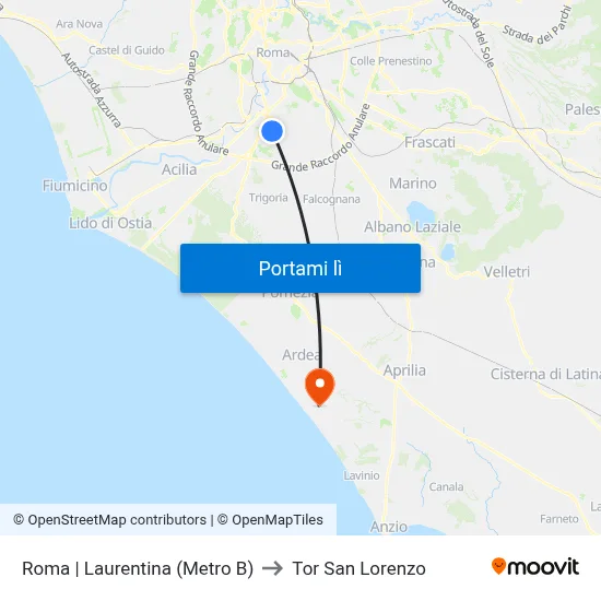 Roma | Laurentina (Metro B) to Tor San Lorenzo map
