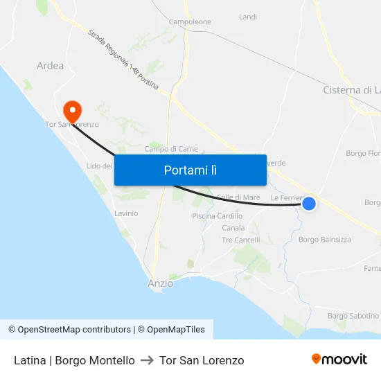 Latina | Borgo Montello to Tor San Lorenzo map