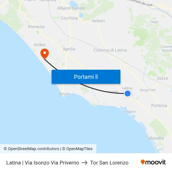 Latina | Via Isonzo Via Priverno to Tor San Lorenzo map