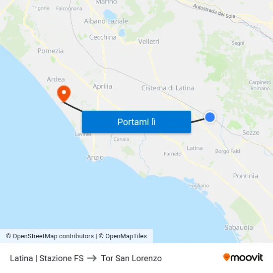 Latina | Stazione FS to Tor San Lorenzo map