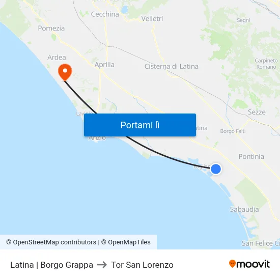 Latina | Borgo Grappa to Tor San Lorenzo map
