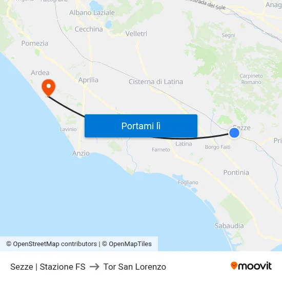 Sezze | Stazione FS to Tor San Lorenzo map