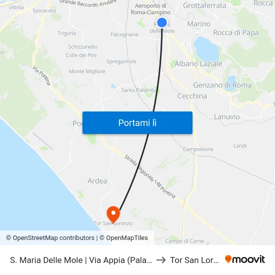 S. Maria Delle Mole | Via Appia (Palaghiaccio) to Tor San Lorenzo map