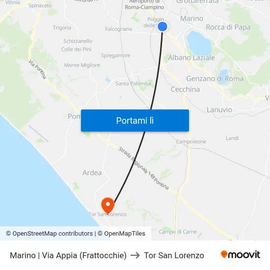 Marino | Via Appia (Frattocchie) to Tor San Lorenzo map