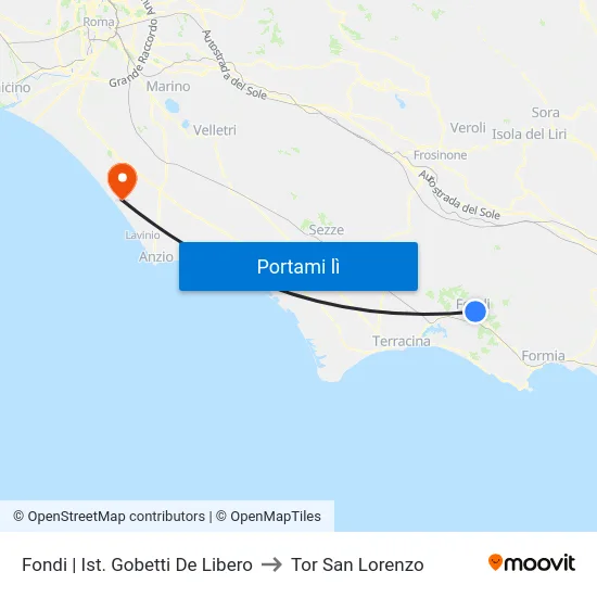 Fondi | Ist. Gobetti De Libero to Tor San Lorenzo map