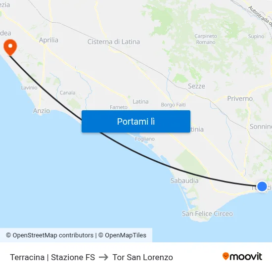 Terracina | Stazione FS to Tor San Lorenzo map