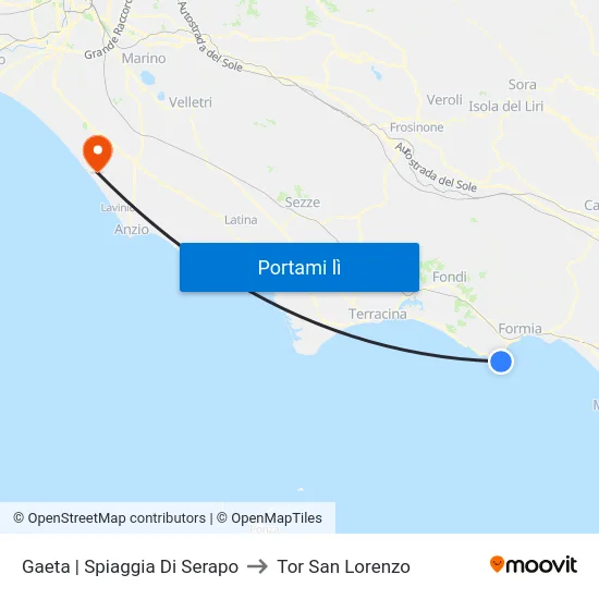 Gaeta | Spiaggia Di Serapo to Tor San Lorenzo map