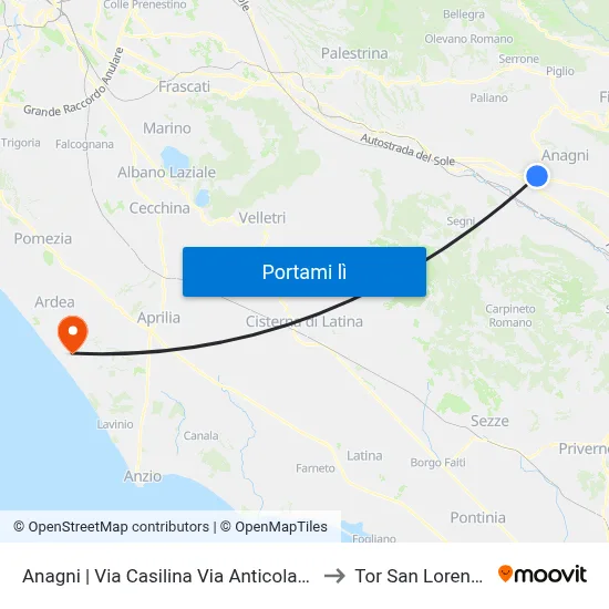 Anagni | Via Casilina Via Anticolana to Tor San Lorenzo map