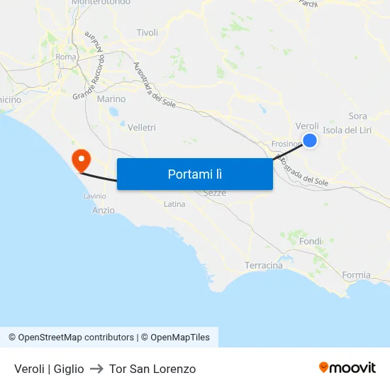 Veroli | Giglio to Tor San Lorenzo map