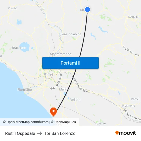 Rieti | Ospedale to Tor San Lorenzo map