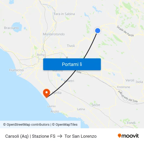 Carsoli (Aq) | Stazione FS to Tor San Lorenzo map