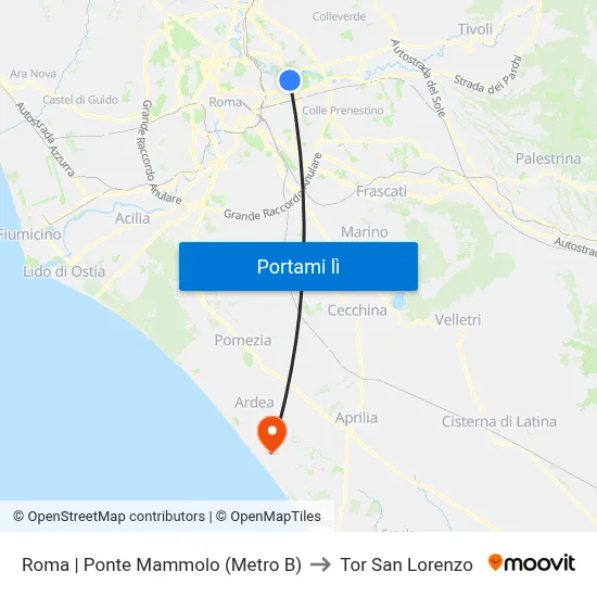 Roma | Ponte Mammolo (Metro B) to Tor San Lorenzo map