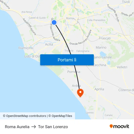 Roma Aurelia to Tor San Lorenzo map