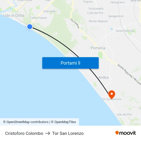Cristoforo Colombo to Tor San Lorenzo map