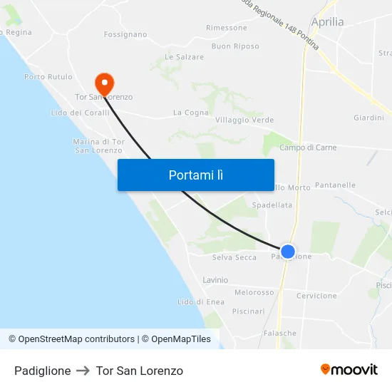 Padiglione to Tor San Lorenzo map