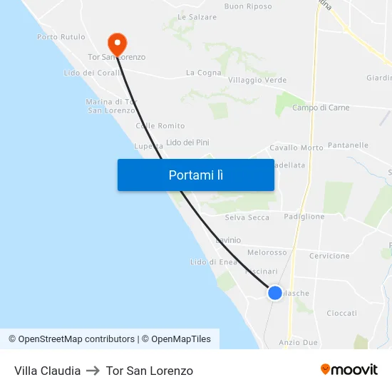Villa Claudia to Tor San Lorenzo map