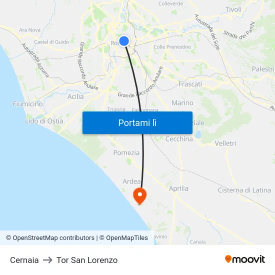 Cernaia to Tor San Lorenzo map