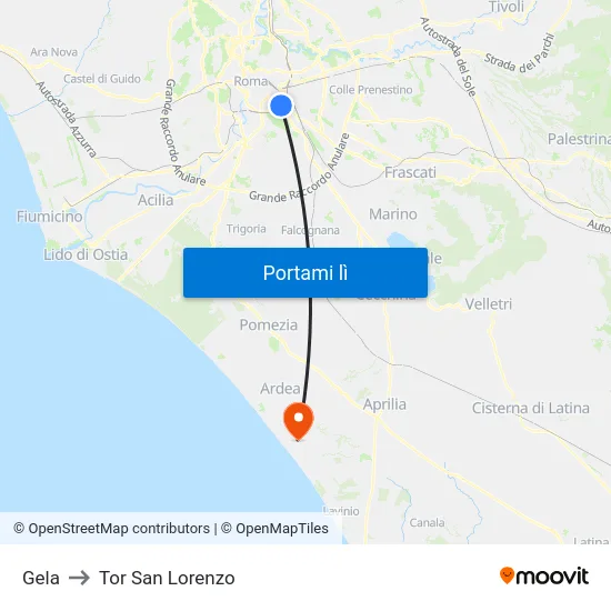 Gela to Tor San Lorenzo map
