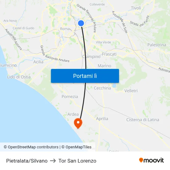 Pietralata/Silvano to Tor San Lorenzo map