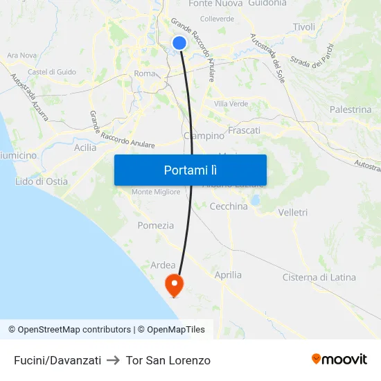 Fucini/Davanzati to Tor San Lorenzo map