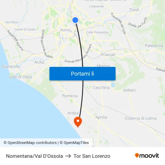 Nomentana/Val D'Ossola to Tor San Lorenzo map