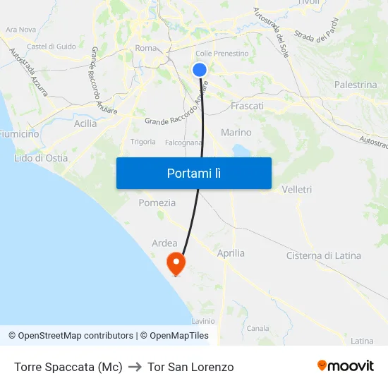 Torre Spaccata (Mc) to Tor San Lorenzo map