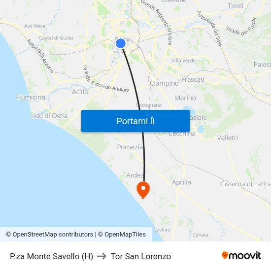 P.za Monte Savello (H) to Tor San Lorenzo map