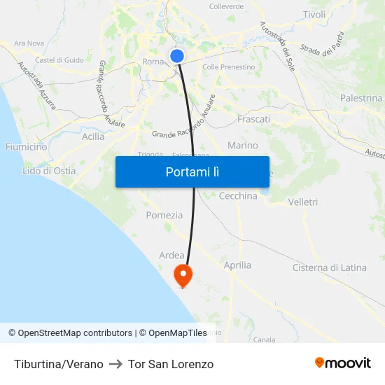Tiburtina/Verano to Tor San Lorenzo map
