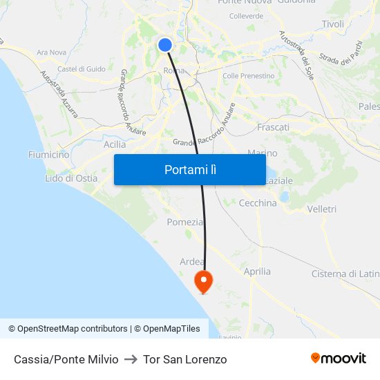 Cassia/Ponte Milvio to Tor San Lorenzo map