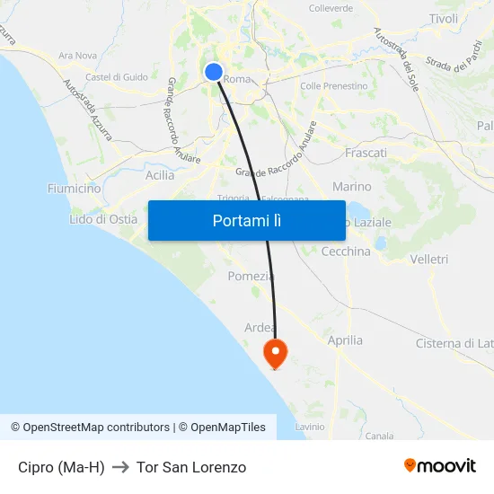 Cipro (Ma-H) to Tor San Lorenzo map