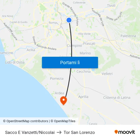 Sacco E Vanzetti/Niccolai to Tor San Lorenzo map