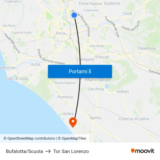 Bufalotta/Scuola to Tor San Lorenzo map
