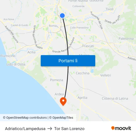 Adriatico/Lampedusa to Tor San Lorenzo map
