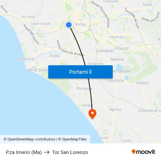 P.za Irnerio (Ma) to Tor San Lorenzo map