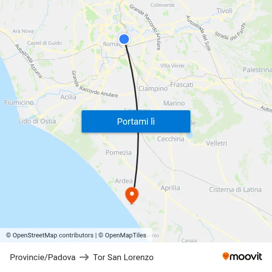 Provincie/Padova to Tor San Lorenzo map