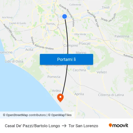 Casal De' Pazzi/Bartolo Longo to Tor San Lorenzo map