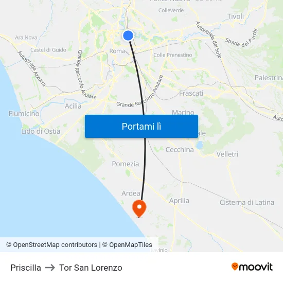 Priscilla to Tor San Lorenzo map