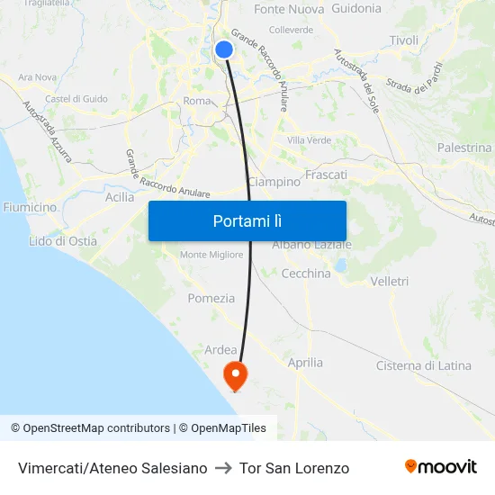 Vimercati/Ateneo Salesiano to Tor San Lorenzo map
