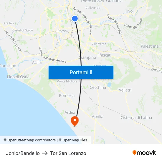 Jonio/Bandello to Tor San Lorenzo map