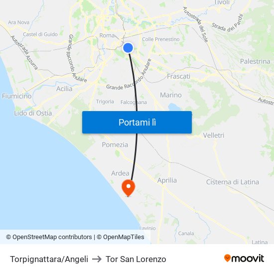 Torpignattara/Angeli to Tor San Lorenzo map