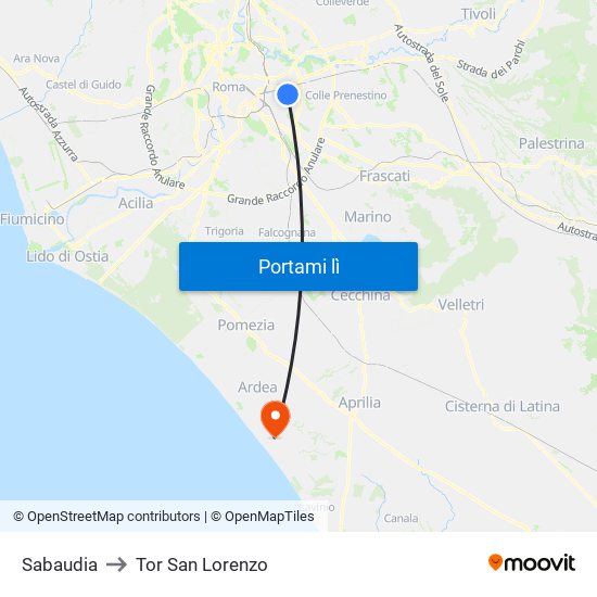 Sabaudia to Tor San Lorenzo map