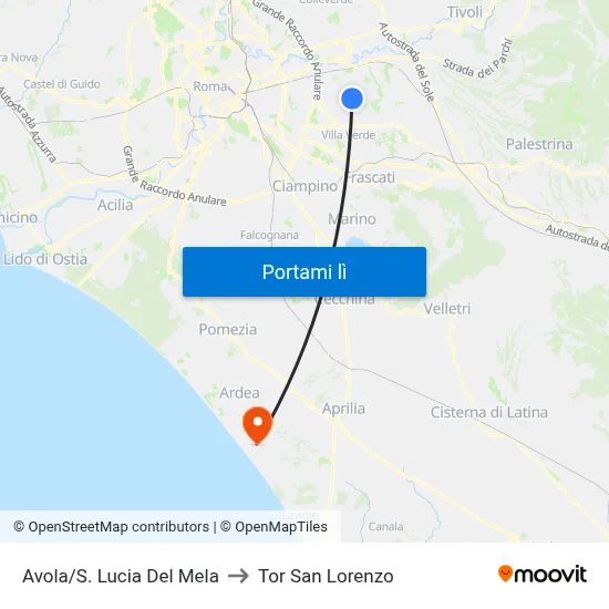 Avola/S. Lucia Del Mela to Tor San Lorenzo map
