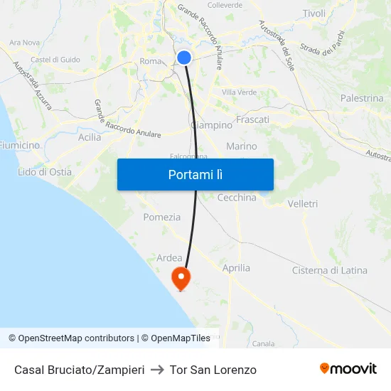 Casal Bruciato/Zampieri to Tor San Lorenzo map