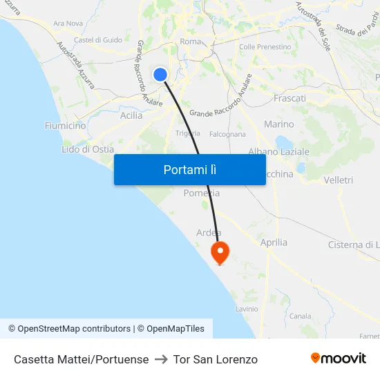 Casetta Mattei/Portuense to Tor San Lorenzo map