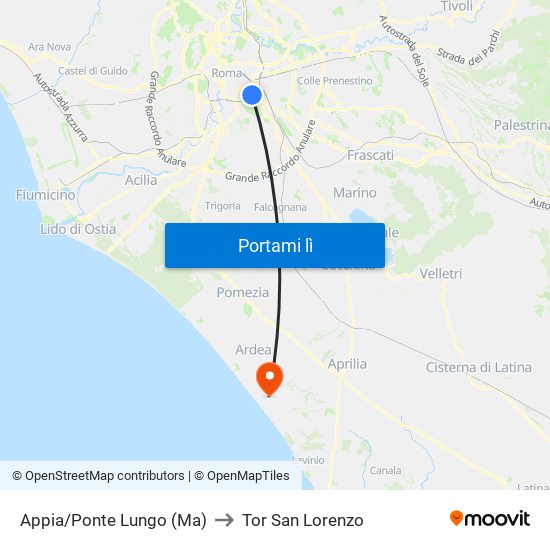 Appia/Ponte Lungo (Ma) to Tor San Lorenzo map
