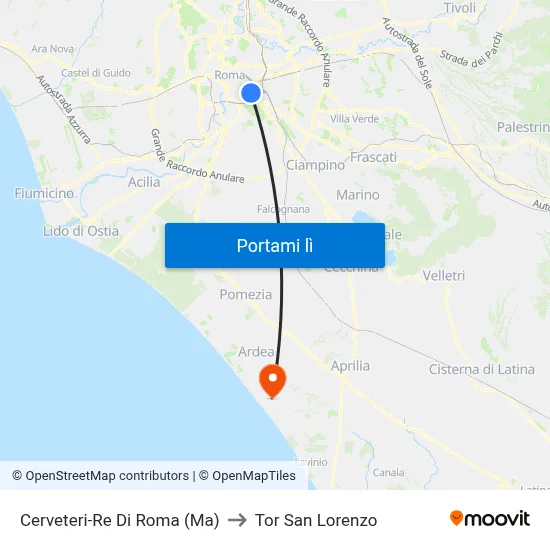 Cerveteri-Re Di Roma (Ma) to Tor San Lorenzo map