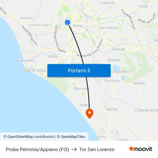 Proba Petronia/Appiano (Fl3) to Tor San Lorenzo map