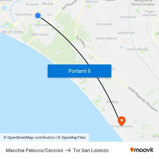 Macchia Palocco/Cecconi to Tor San Lorenzo map