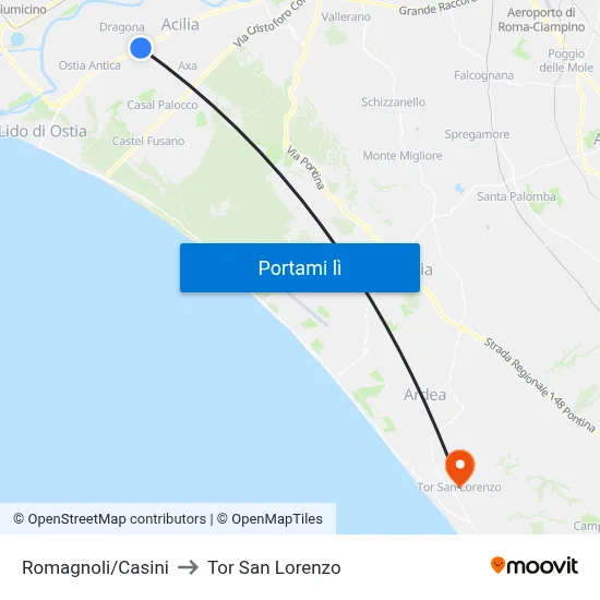 Romagnoli/Casini to Tor San Lorenzo map